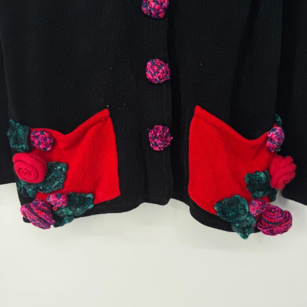 Christina Rotelli Vintage 90's Cardigan Floral Rosette Chunky Chenille Sweater - Picture 5 of 13